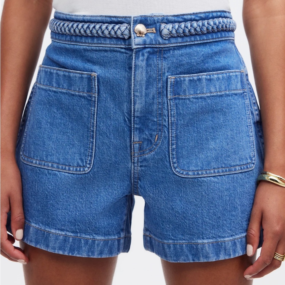 Madewell Blue High-Rise Jean Shorts with Front Patch Pockets